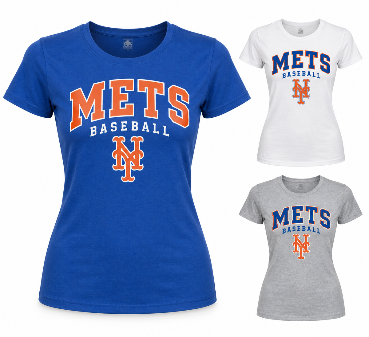 New York Mets Baseball Original Women's Fitted T-Shirt — Royal Blue, White, Sport Gray