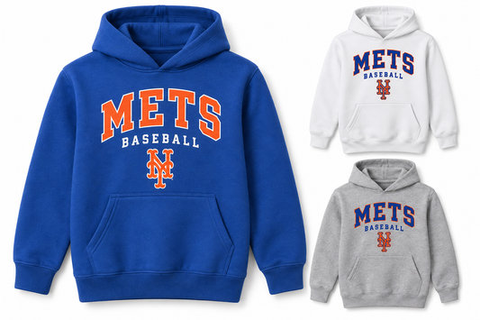 New York Mets Baseball Original Youth Pullover Hoodie — Royal Blue, White, Sport Gray
