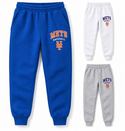 New York Mets Baseball Original Youth Fleece Joggers — Royal Blue, White, Sport Gray