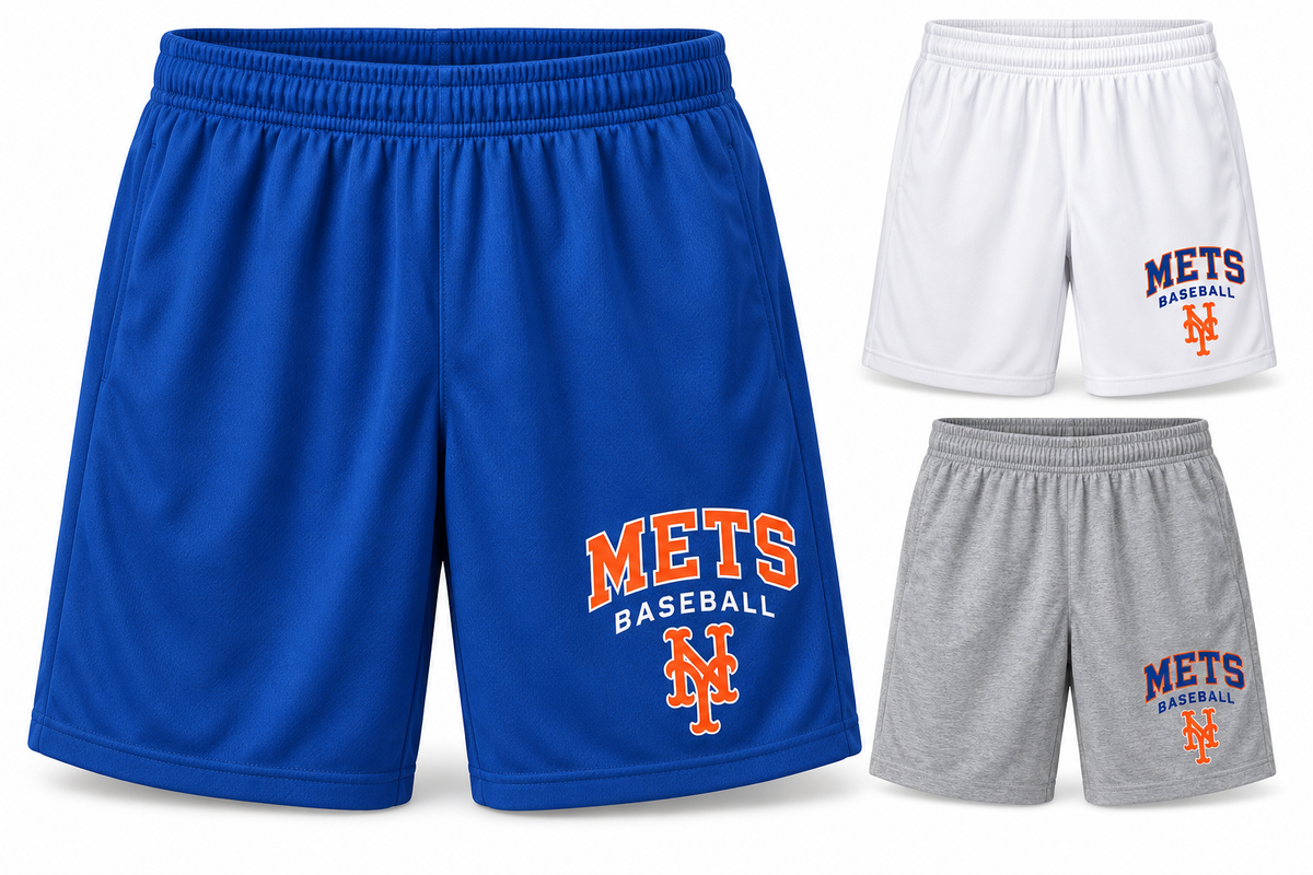 New York Mets Baseball Original Youth Athletic Shorts — Royal Blue, White, Sport Gray