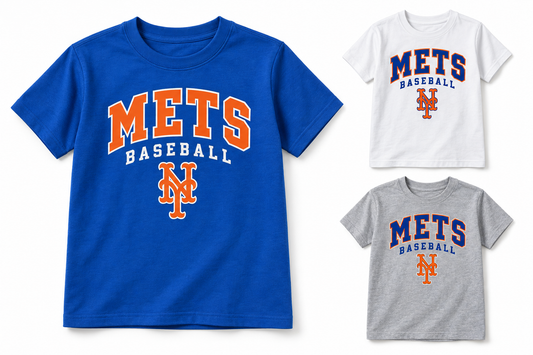 New York Mets Baseball Original Youth T-Shirt — Royal Blue, White, Sport Gray