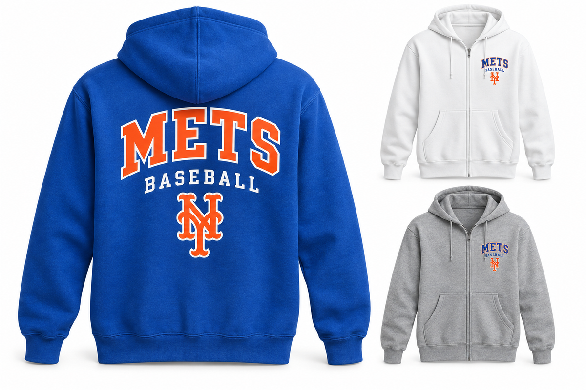 New York Mets Baseball Original Unisex Full-Zip Hoodie — Royal Blue, White, Sport Gray