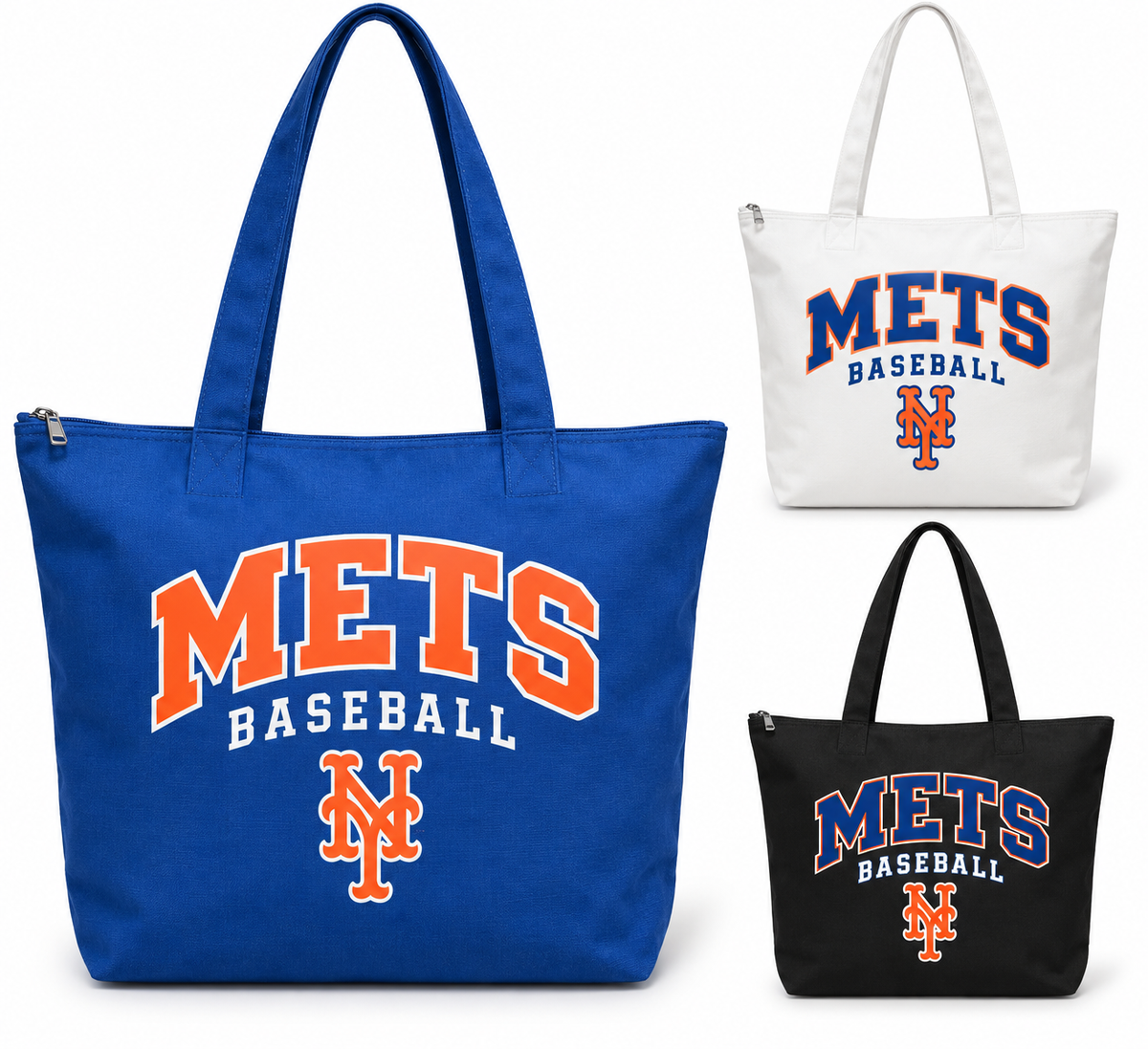 New York Mets Baseball Original Zip-Top Tote Bag — Royal Blue, White, Black