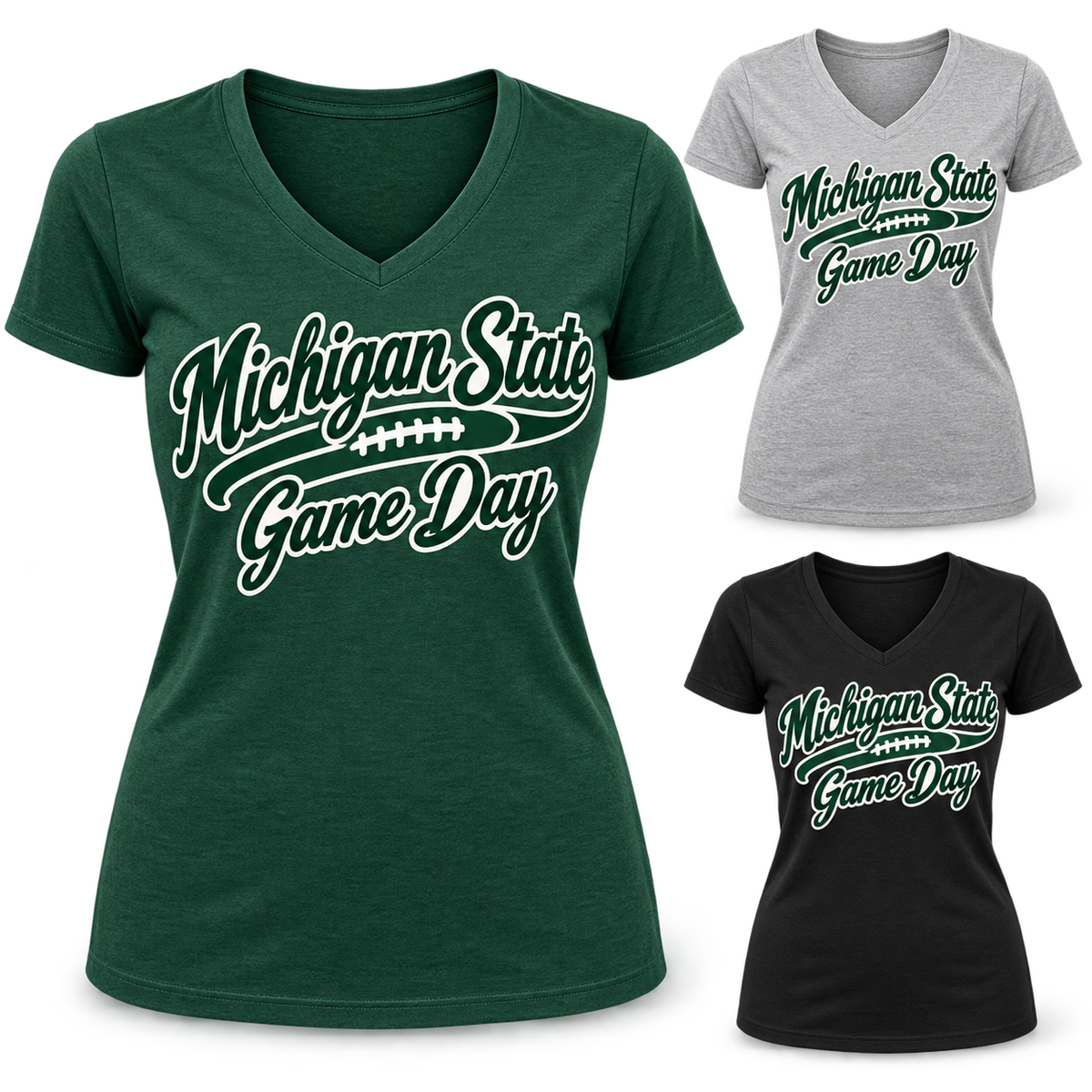 Michigan State Women's Game Day Script V-Neck T-Shirt — product thumbnail