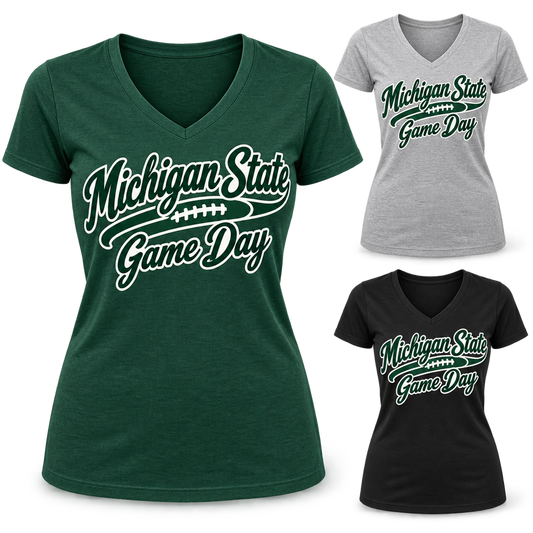 Michigan State Women's Game Day Script V-Neck T-Shirt — product thumbnail
