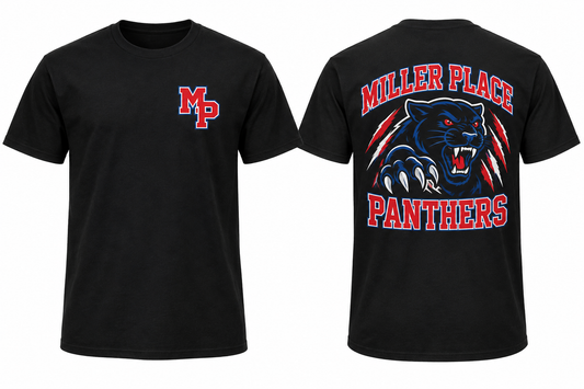 MILLER PLACE PANTHERS black tee front and back
