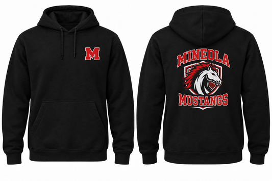 MINEOLA MUSTANGS black hoodie front and back