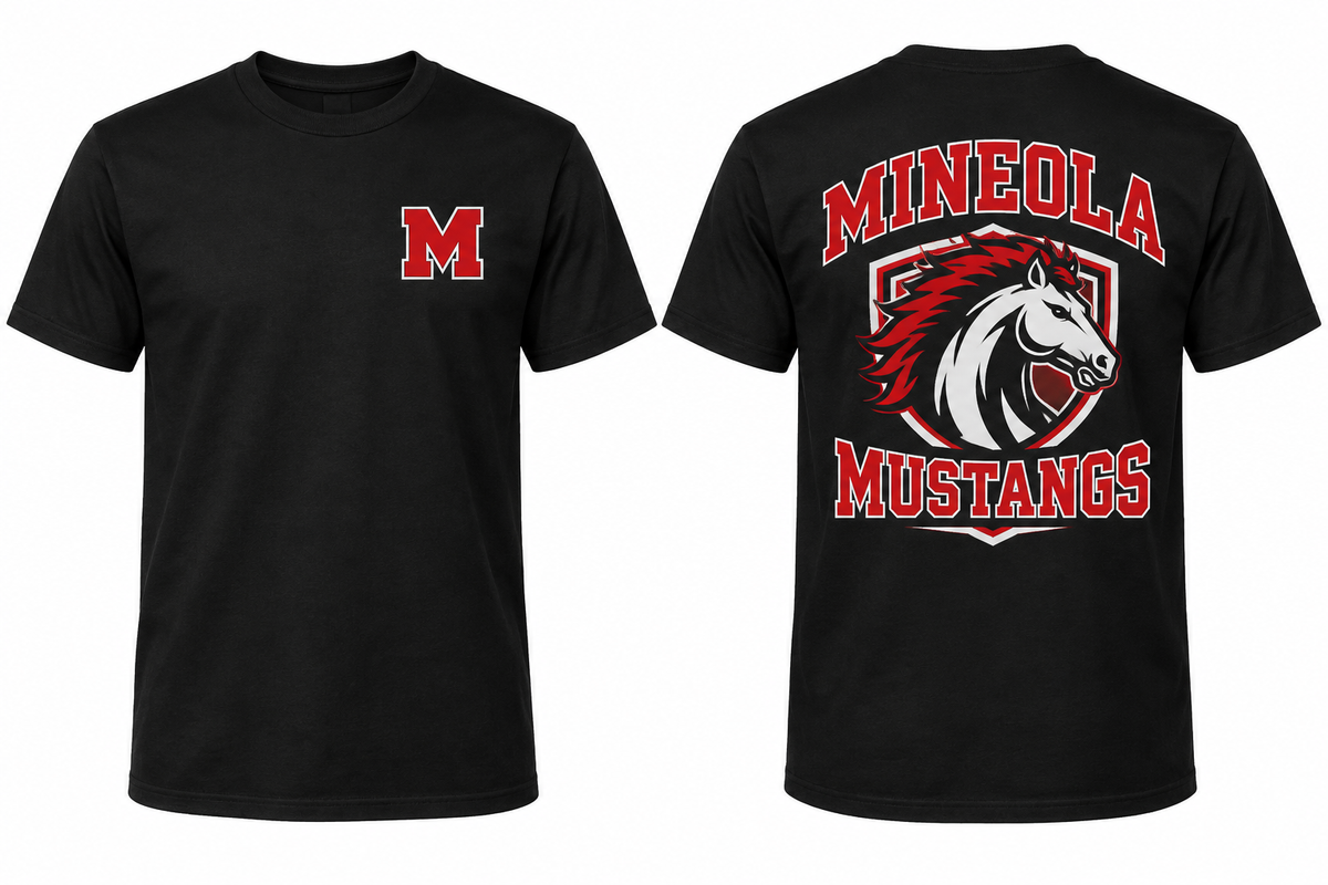 MINEOLA MUSTANGS black tee front and back