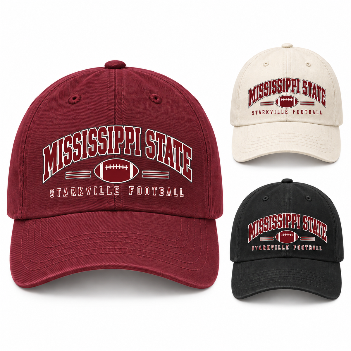 Mississippi State Heritage Arch Adjustable Cap — left hero, stacked color variants