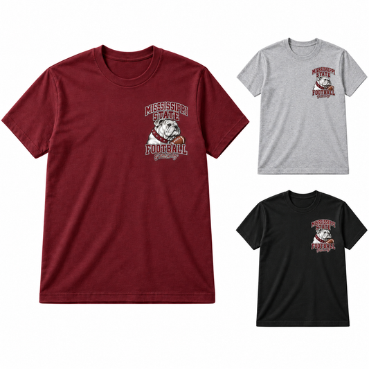 Mississippi State Left-Chest Mascot T-Shirt — left hero, stacked color variants
