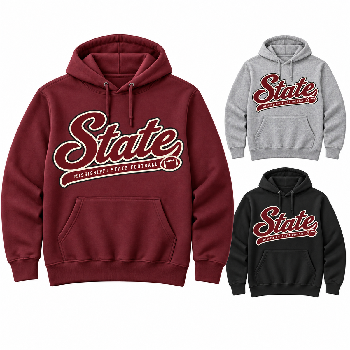Mississippi State Saturday Script Pullover Hoodie — left hero, stacked color variants
