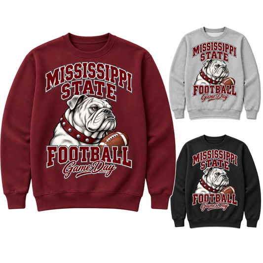 Mississippi State Varsity Mascot Crewneck Sweatshirt — left hero, stacked color variants