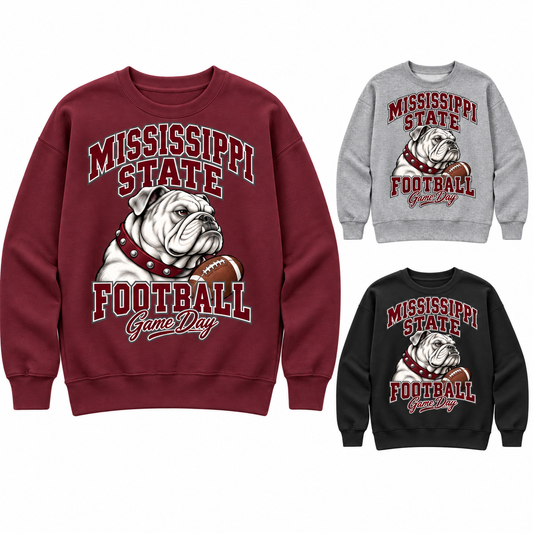 Mississippi State Women's Mascot Crewneck Sweatshirt — left hero, stacked color variants