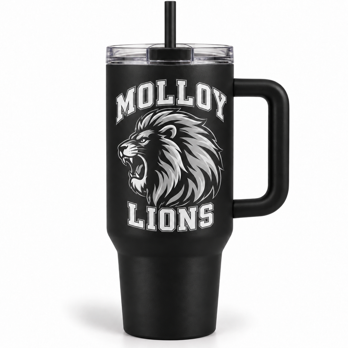Molloy Lions Mascot Handled Tumbler — Smoke