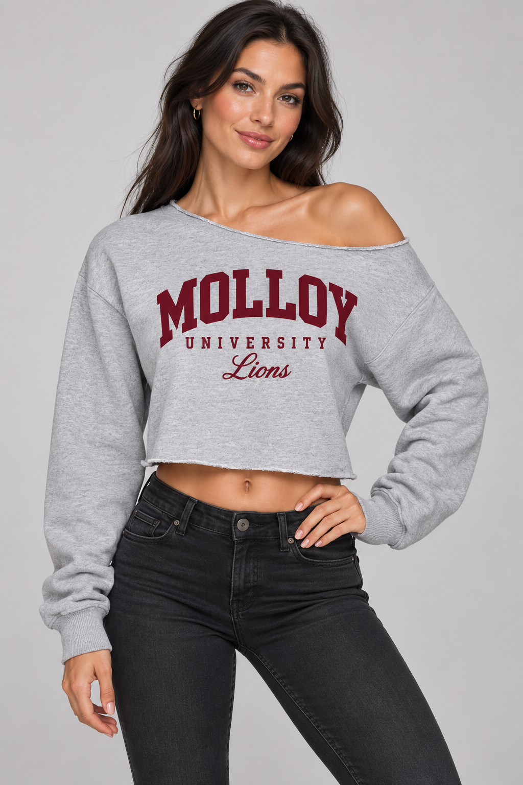 Molloy Women's Off-Shoulder Crop Sweatshirt — Model