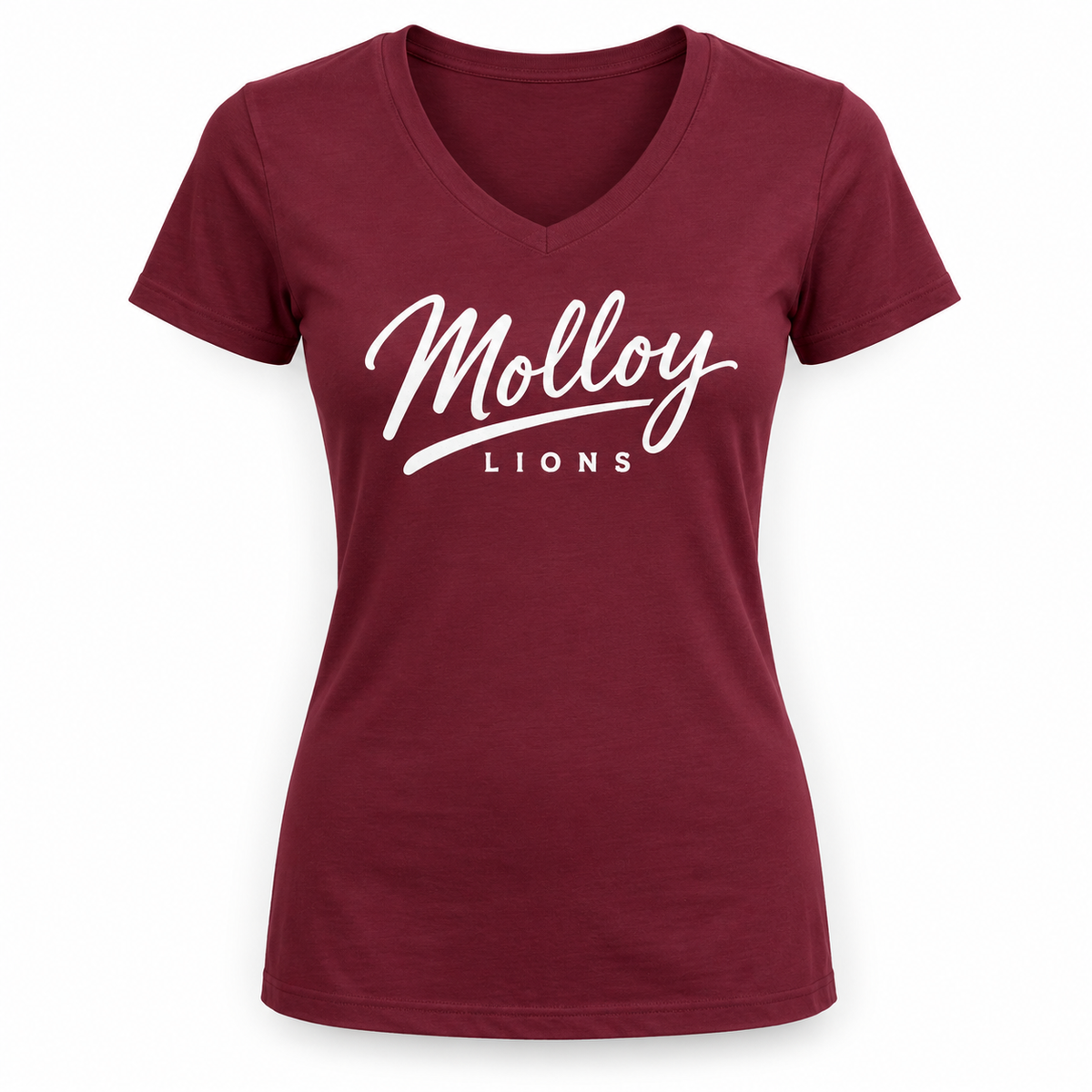 Molloy Women's Script V-Neck Tee — Maroon