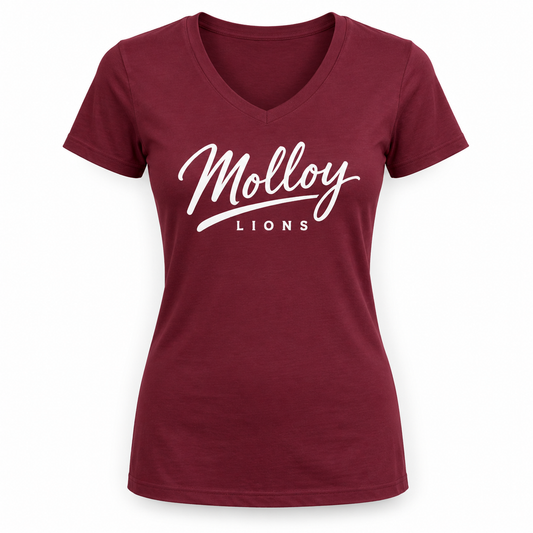 Molloy Women's Script V-Neck Tee — Maroon