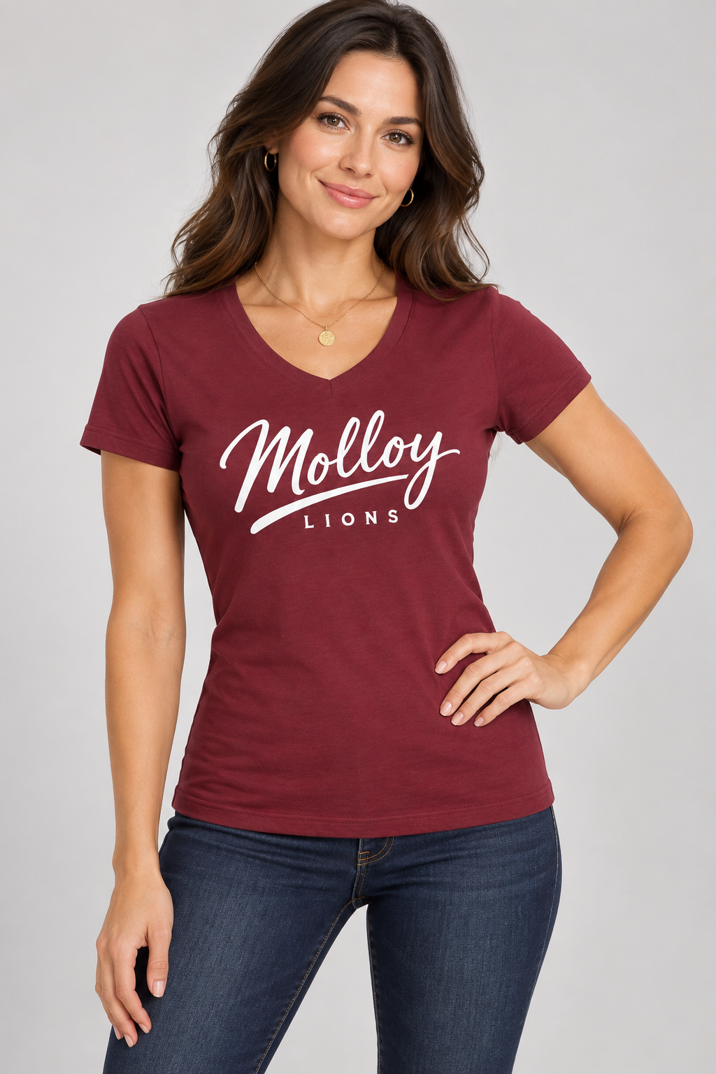Molloy Women's Script V-Neck Tee — Model