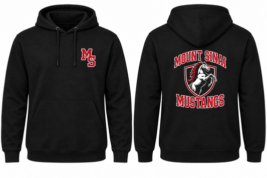 MOUNT SINAI MUSTANGS black hoodie front and back