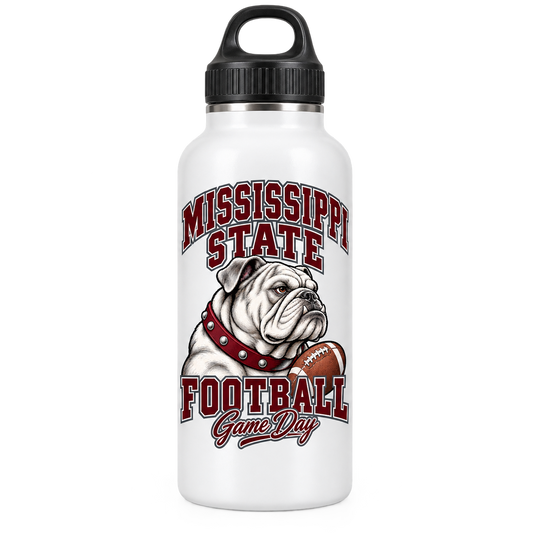 Mississippi State Mascot Water Bottle — White