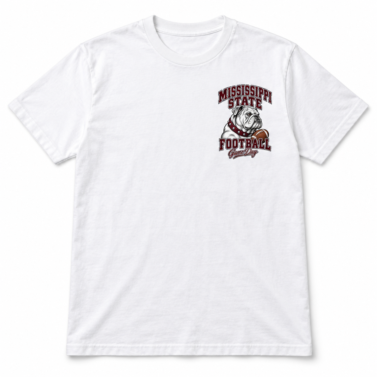 Mississippi State Left-Chest Mascot T-Shirt in White