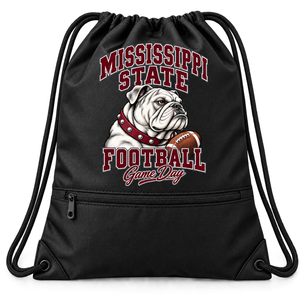 Mississippi State Mascot Zip-Pocket Drawstring Bag — Black