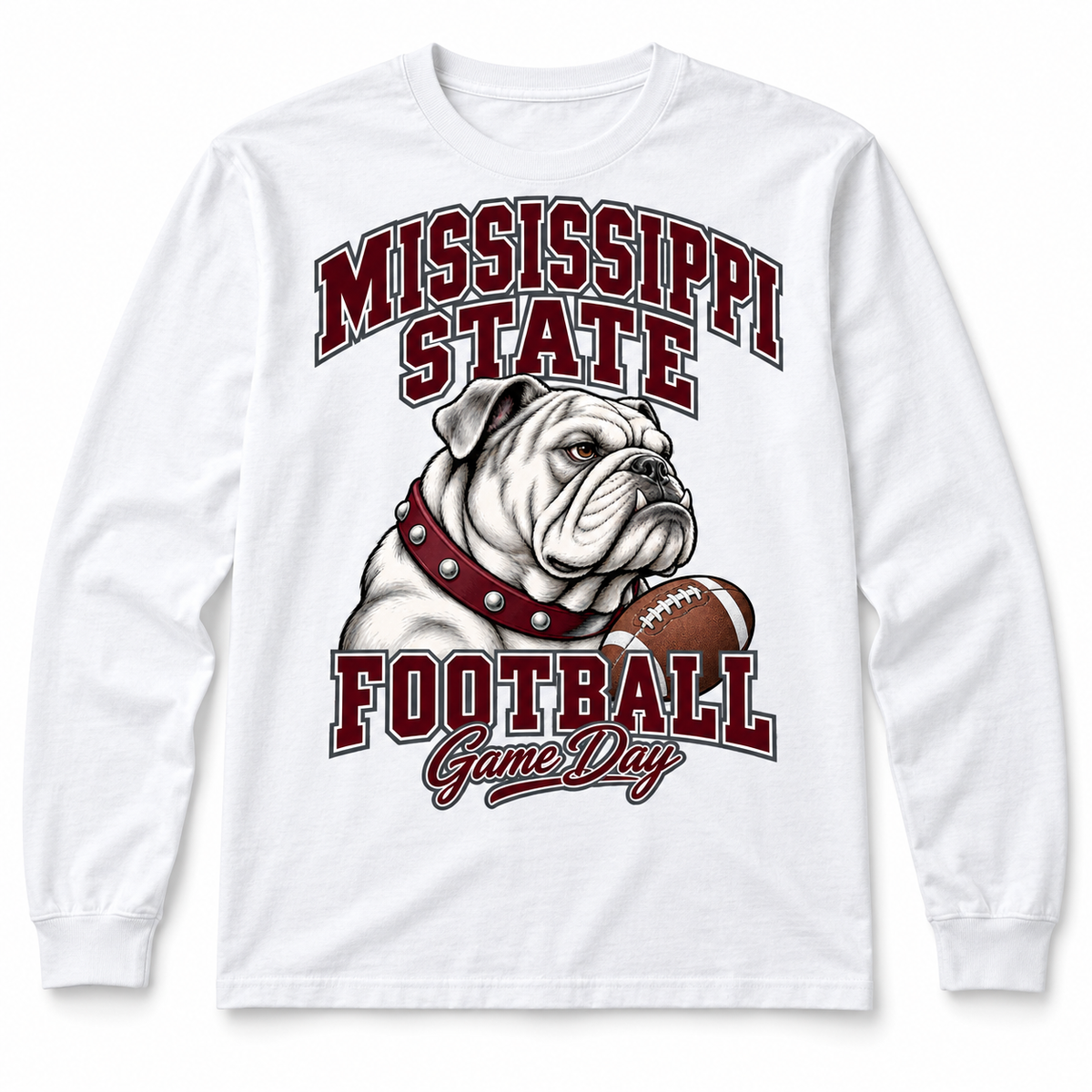 Mississippi State Mascot Long Sleeve T-Shirt in White
