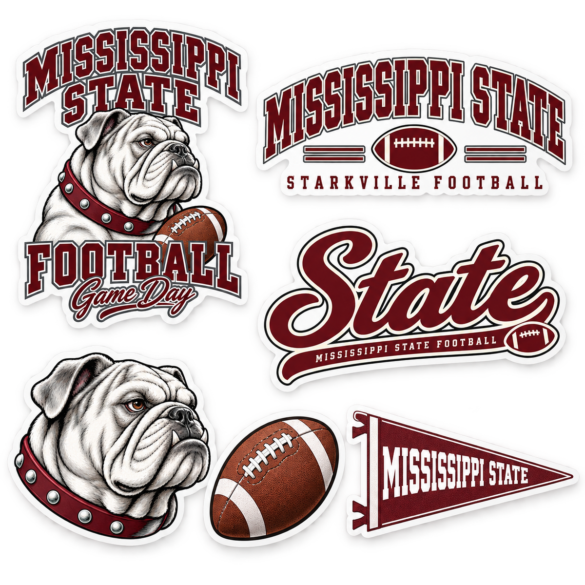 Mississippi State Saturday Spirit 6-Piece Sticker Pack — Team Colors