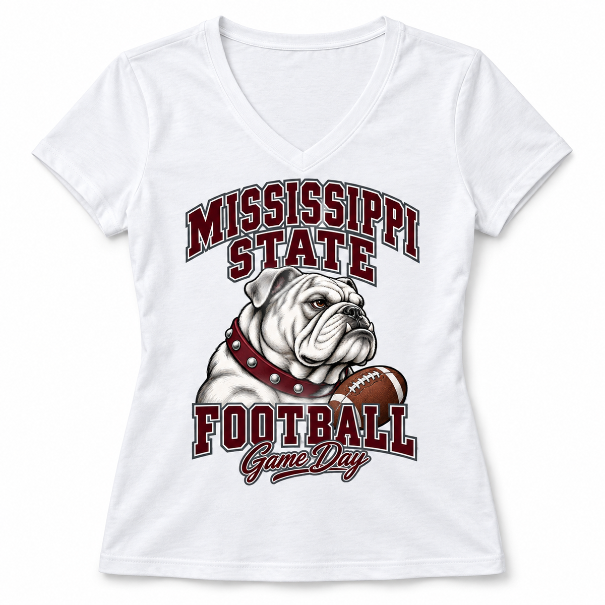 Mississippi State Women's Mascot V-Neck T-Shirt in White