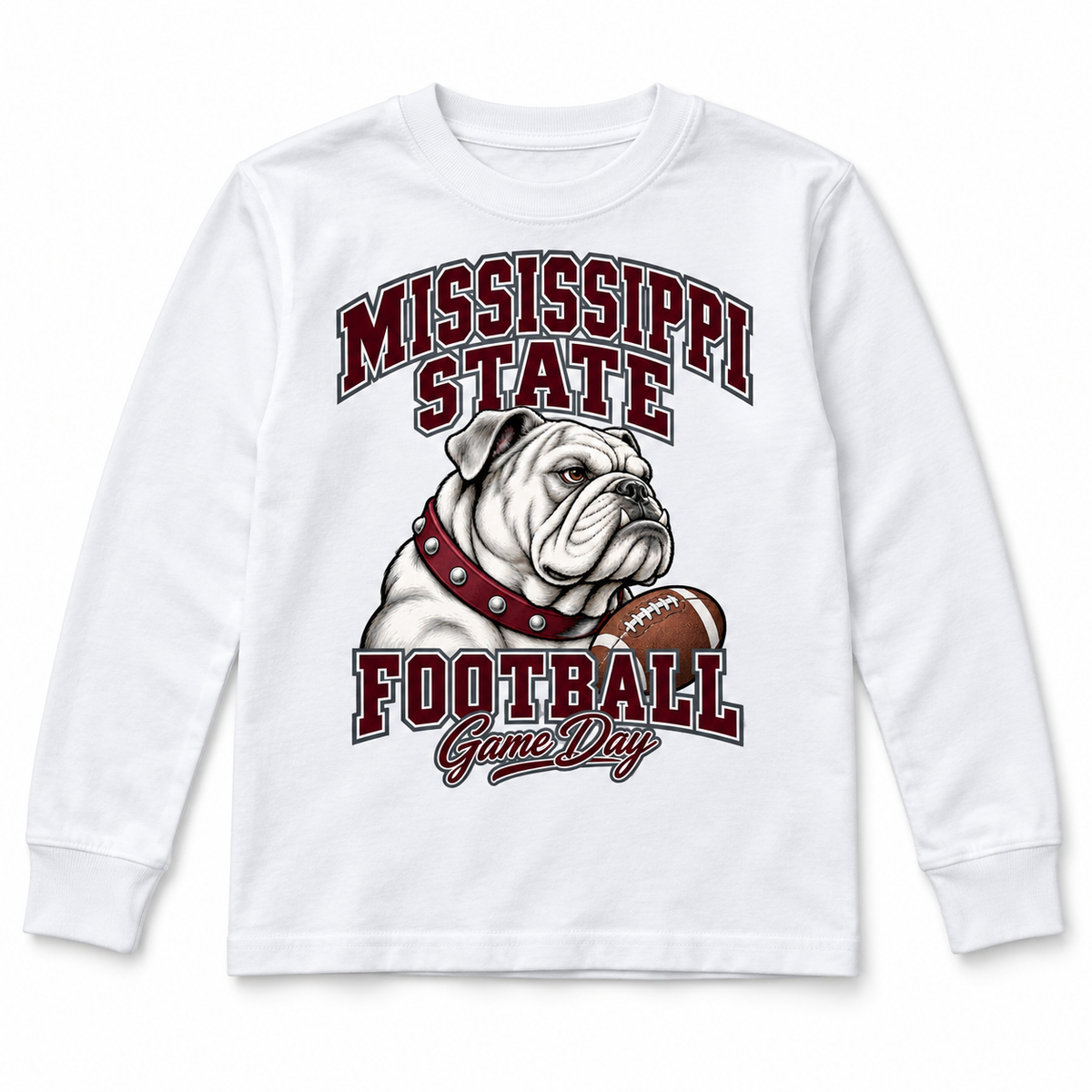 Mississippi State Youth Mascot Long Sleeve T-Shirt in White