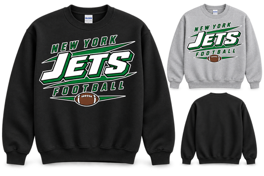 New York Jets 90s Stadium Crewneck Sweatshirt in Black and Sport Grey, plain back view