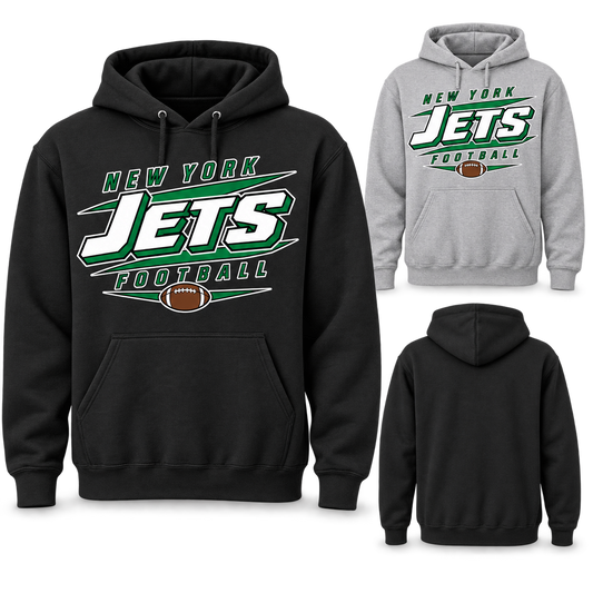 New York Jets 90s Stadium Pullover Hoodie in Black and Sport Grey, plain back view