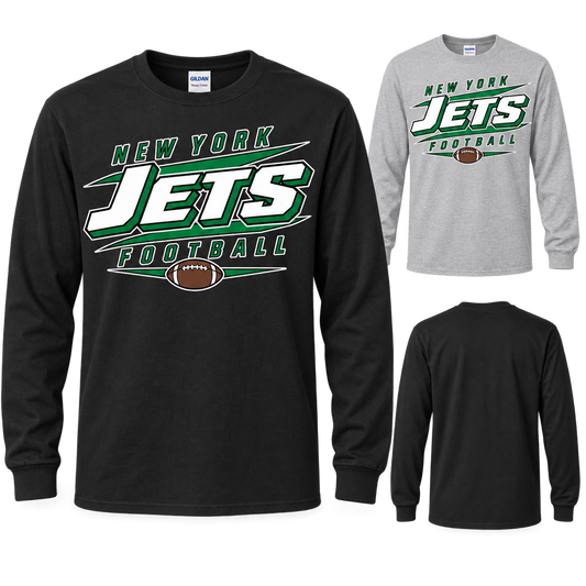 New York Jets 90s Stadium Long Sleeve T-Shirt in Black and Sport Grey, plain back view