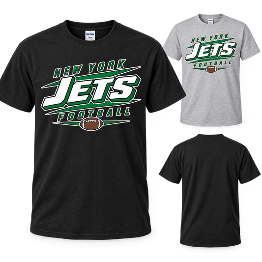 New York Jets 90s Stadium T-Shirt in Black and Sport Grey, plain back view