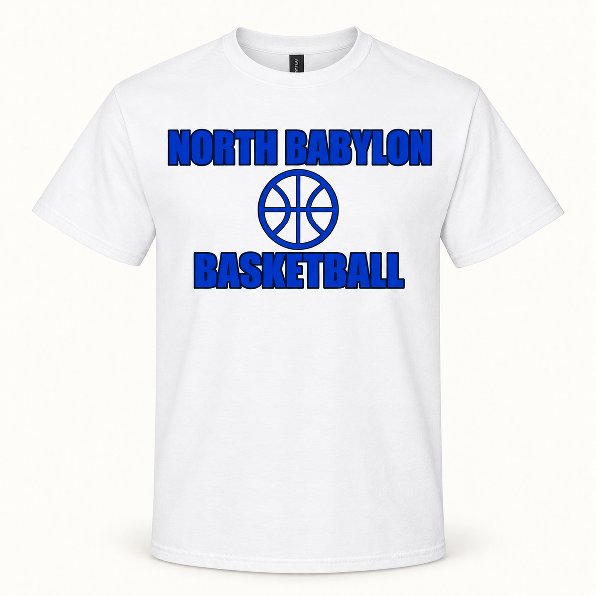 North Babylon Basketball Shirt in White, front view
