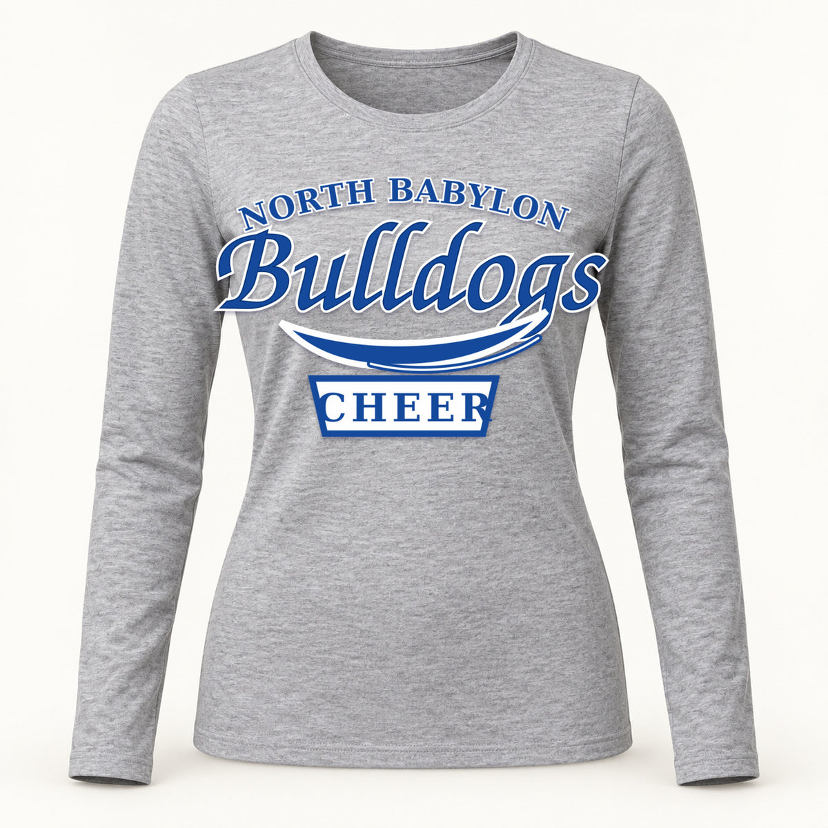 North Babylon Bulldogs Cheer women's long-sleeve tee in athletic heather