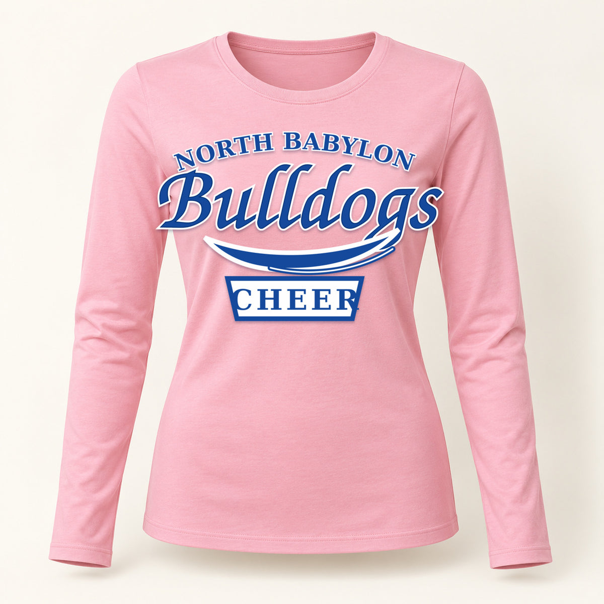 North Babylon Bulldogs Cheer women's long-sleeve tee in candy pink