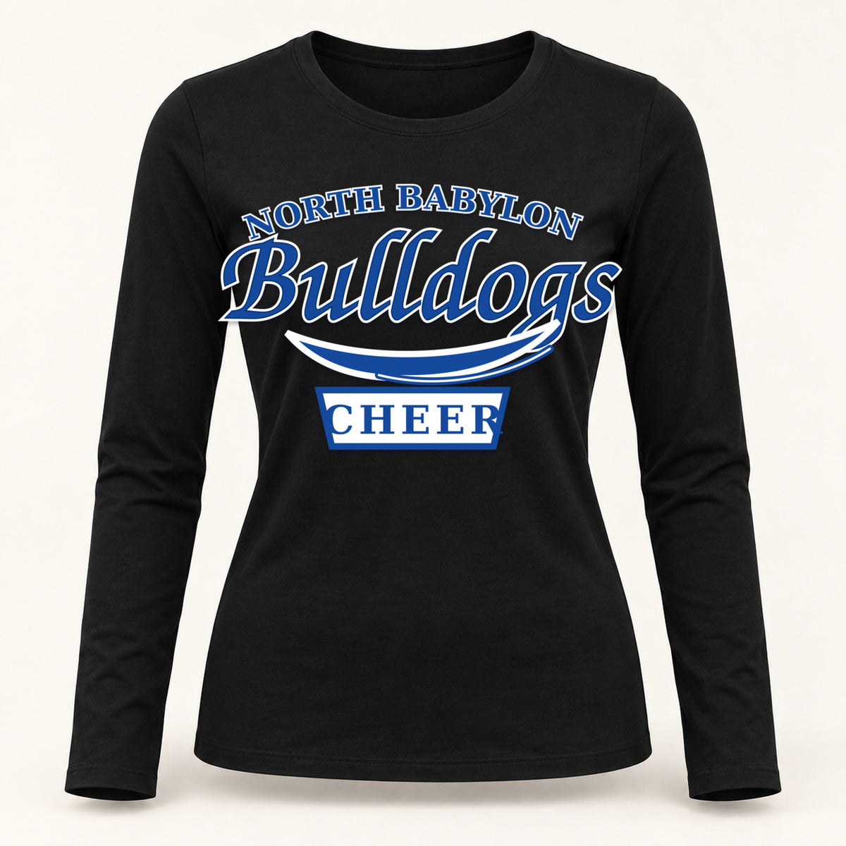 North Babylon Bulldogs Cheer women's long-sleeve tee in jet black