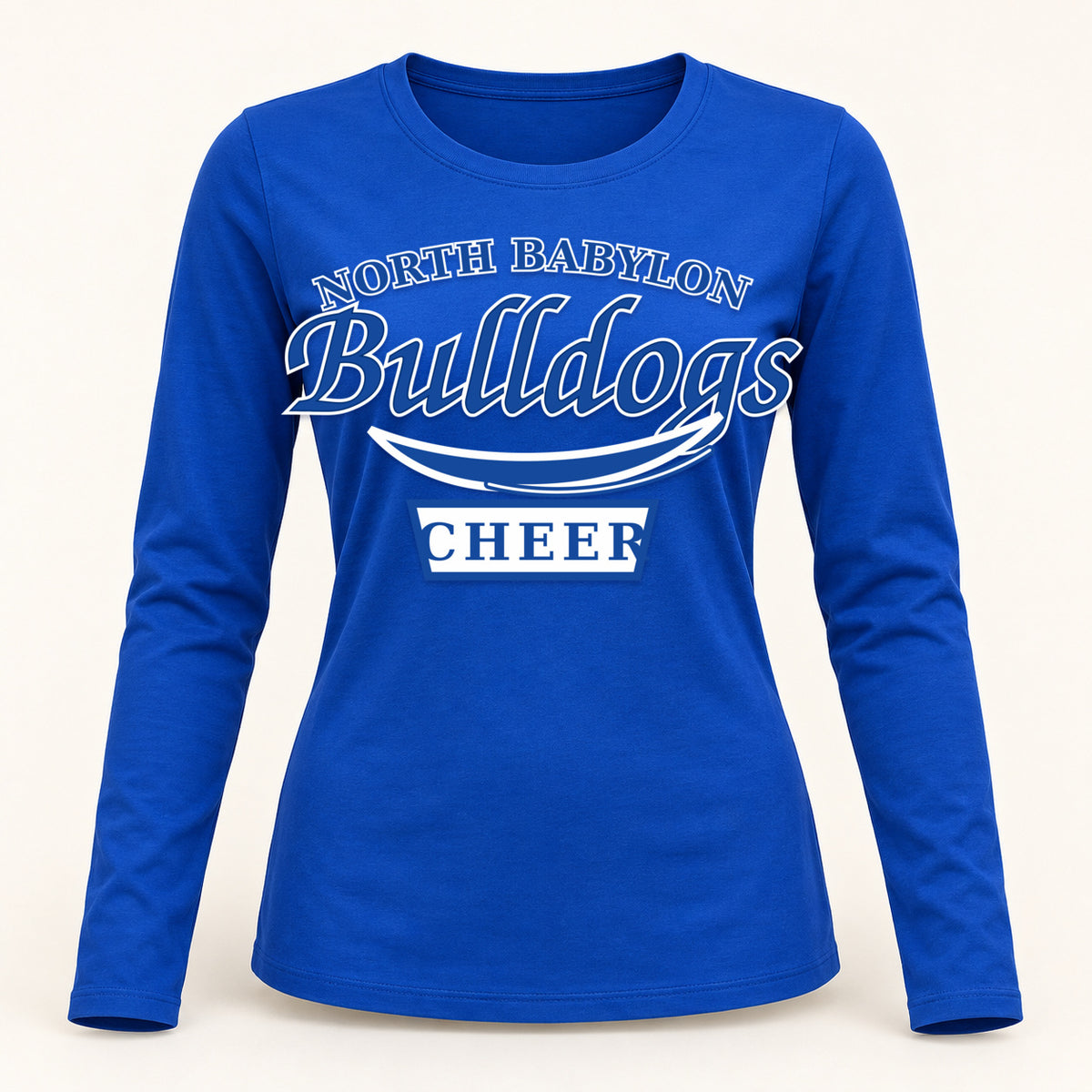 North Babylon Bulldogs Cheer women's long-sleeve tee in royal blue