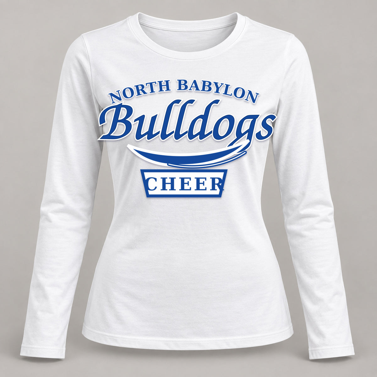 North Babylon Bulldogs Cheer women's long-sleeve tee in white
