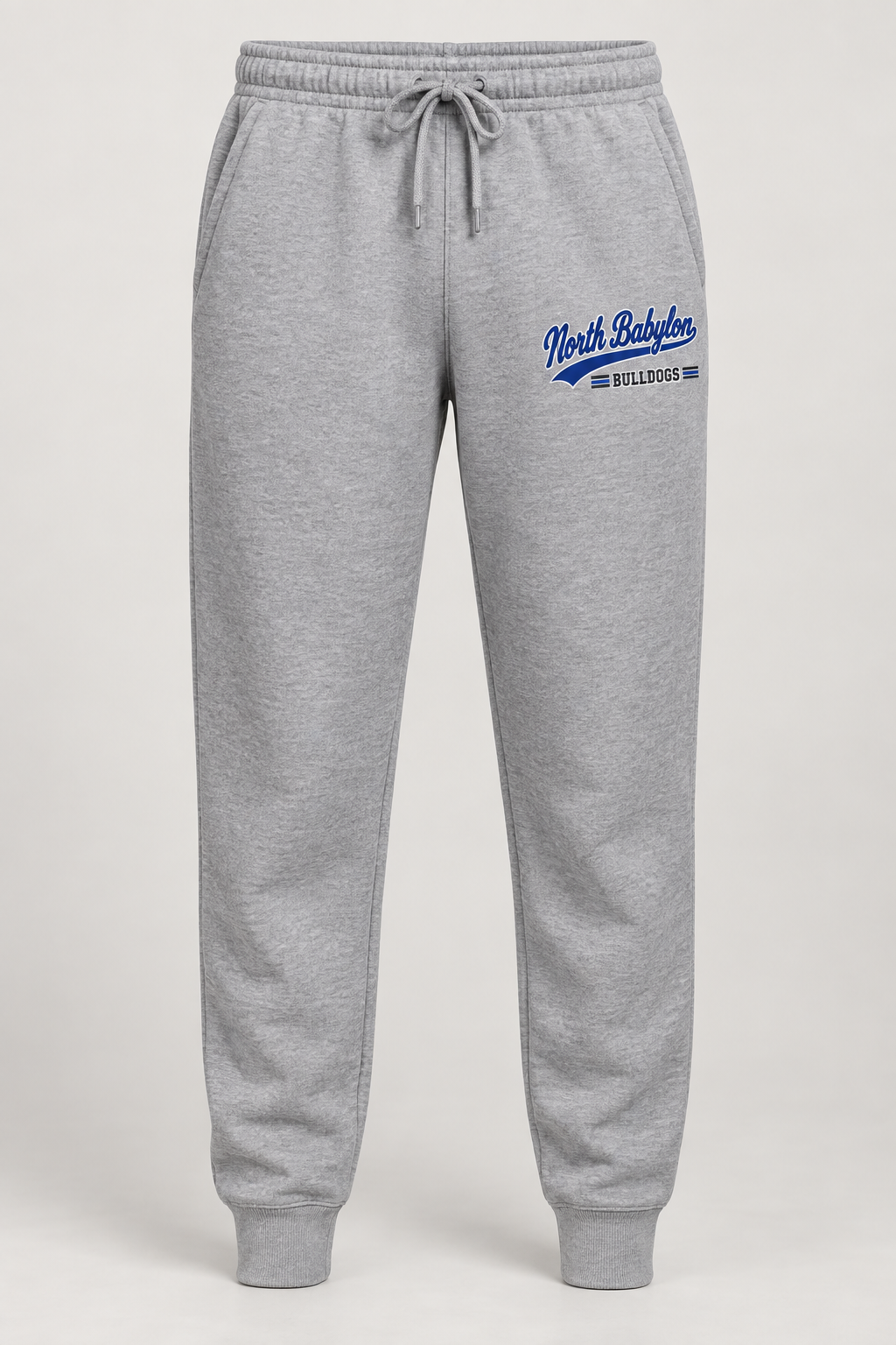 North Babylon Bulldogs Heritage Script Joggers in Heather Gray — front view