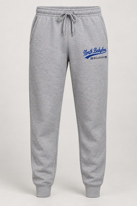 North Babylon Bulldogs Heritage Script Joggers in Heather Gray — front view