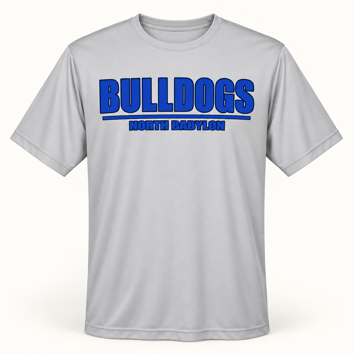 North Babylon Bulldogs Performance Moisture-Wicking T-Shirt in Sport Silver, front view
