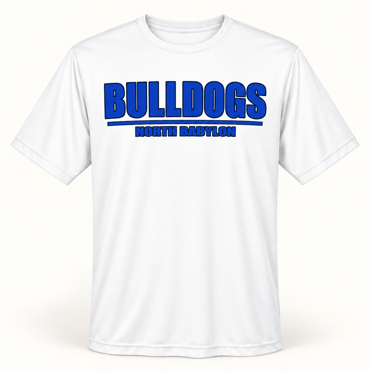 North Babylon Bulldogs Performance Moisture-Wicking T-Shirt in White, front view
