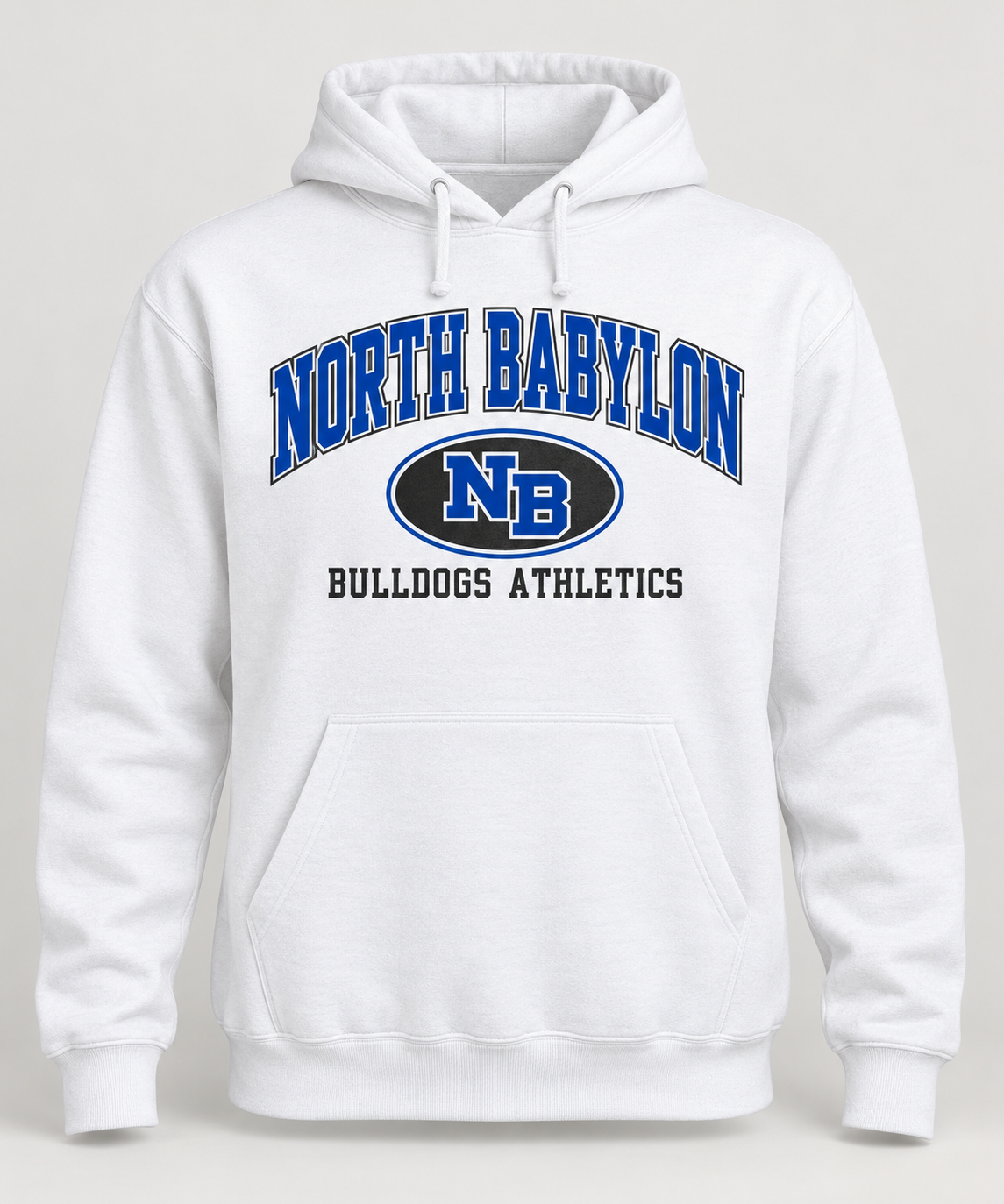North Babylon Bulldogs Stadium Crest Pullover Hoodie in White — front view