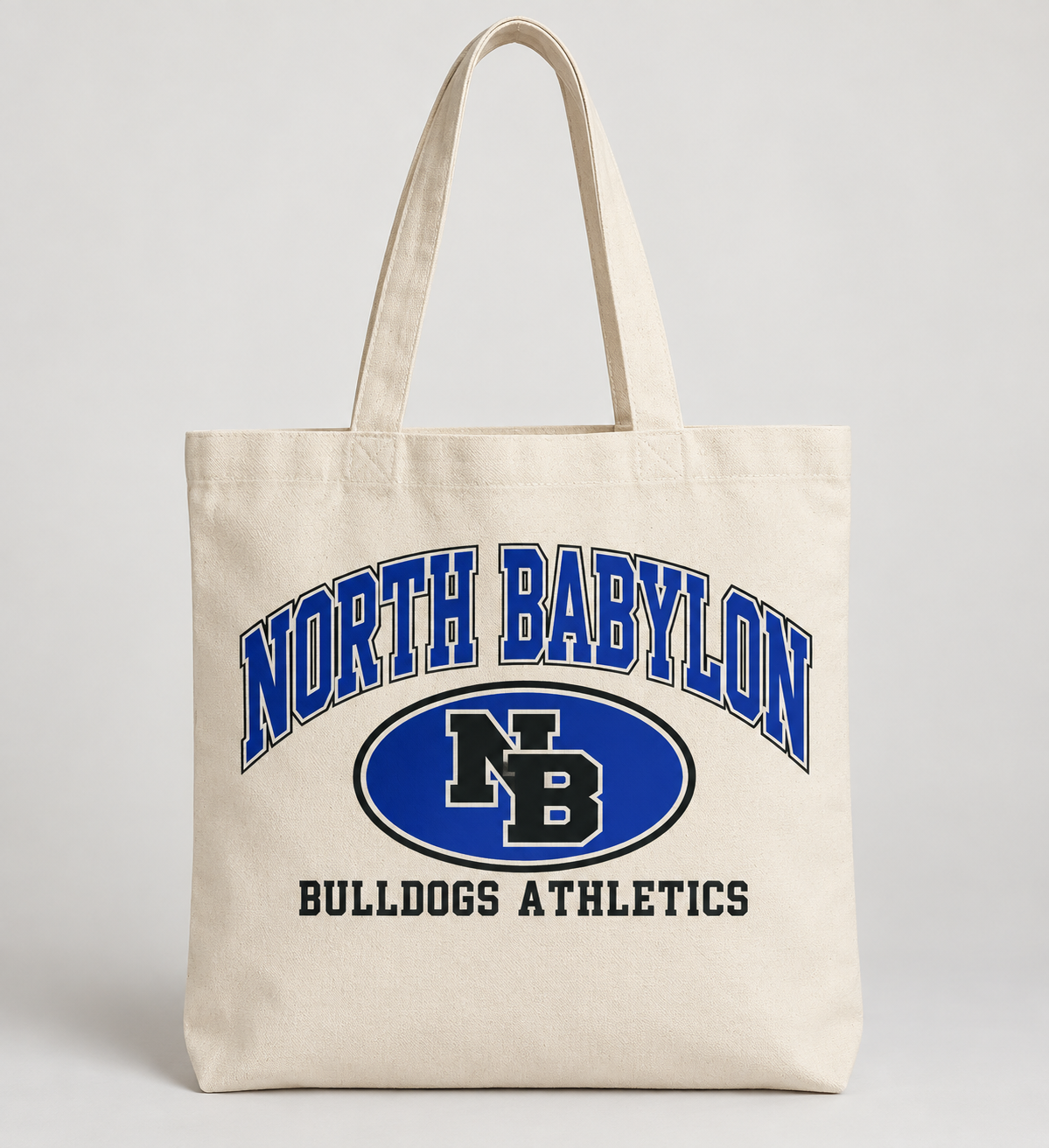 North Babylon Bulldogs Stadium Crest Tote Bag in Natural — front view