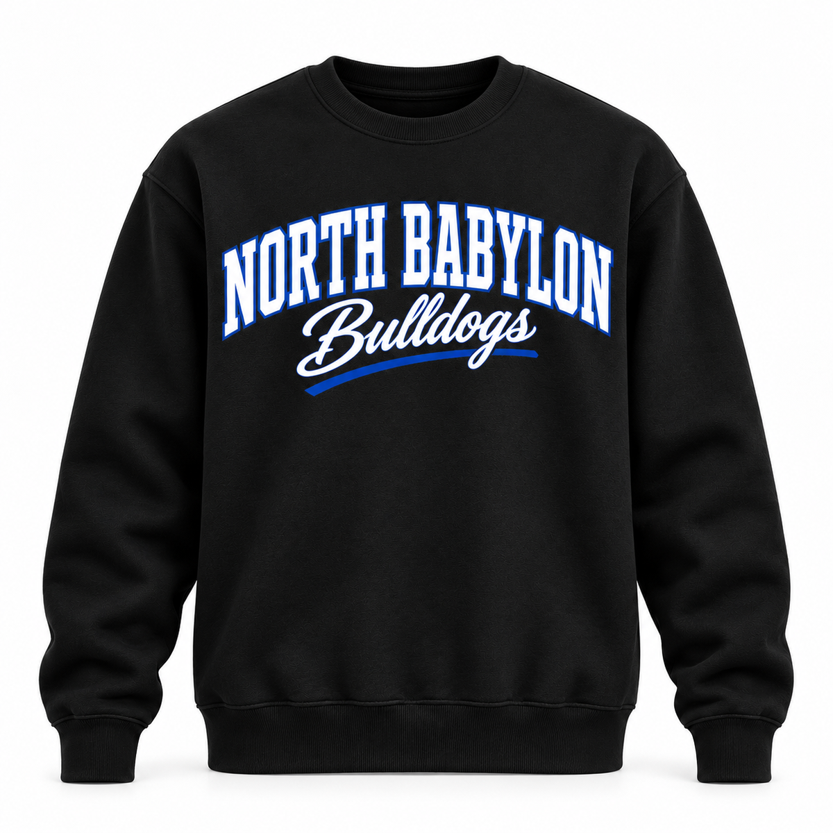 North Babylon Bulldogs Campus Script Crewneck in Black