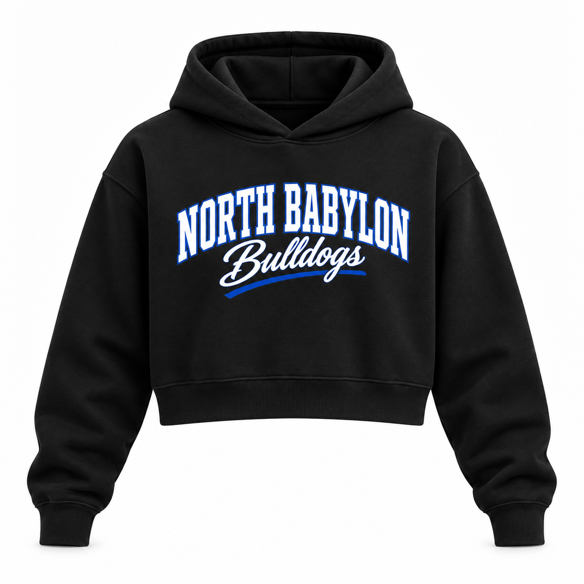 North Babylon Bulldogs Campus Script Crop Hoodie in Black