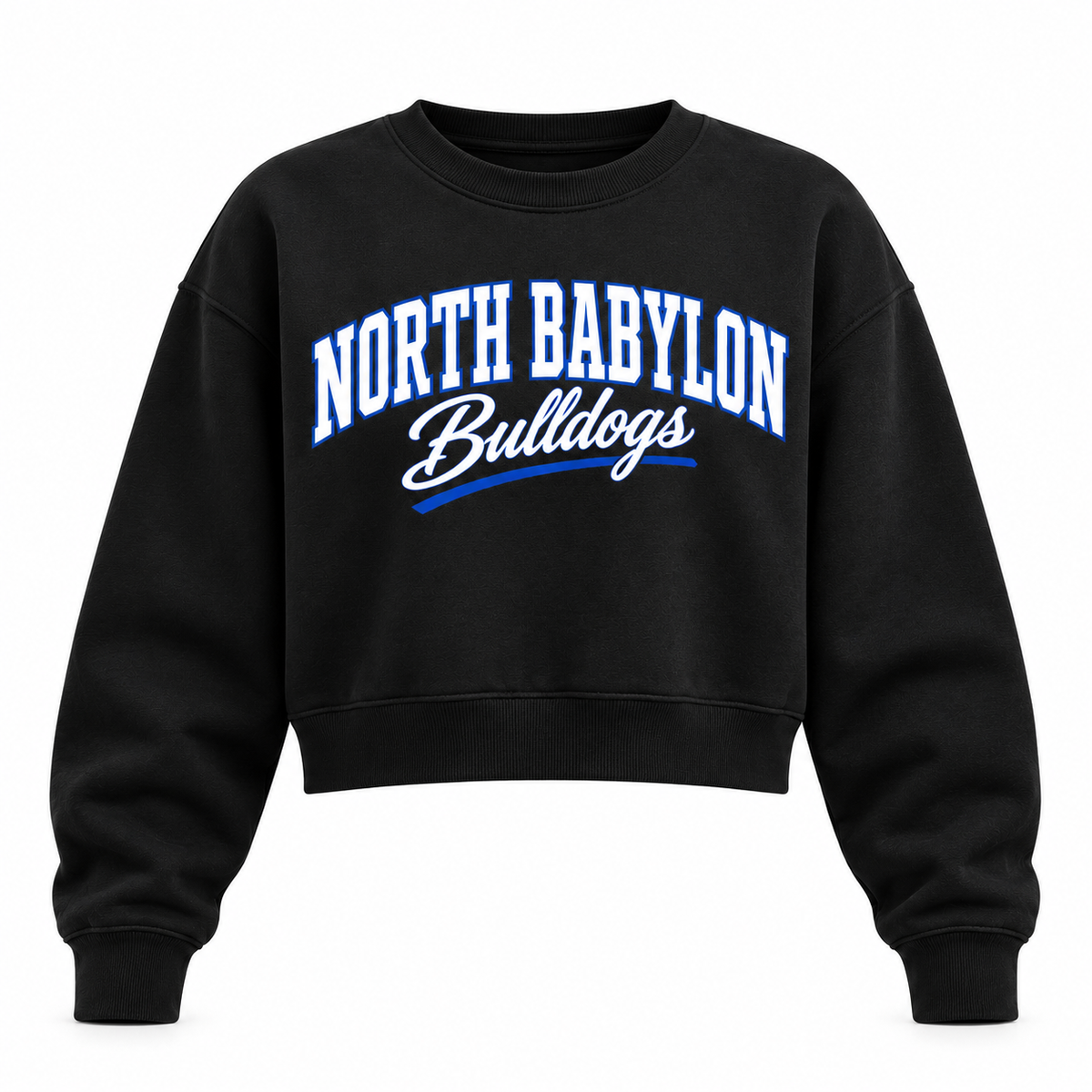 North Babylon Bulldogs Campus Script Crop Crewneck in Black