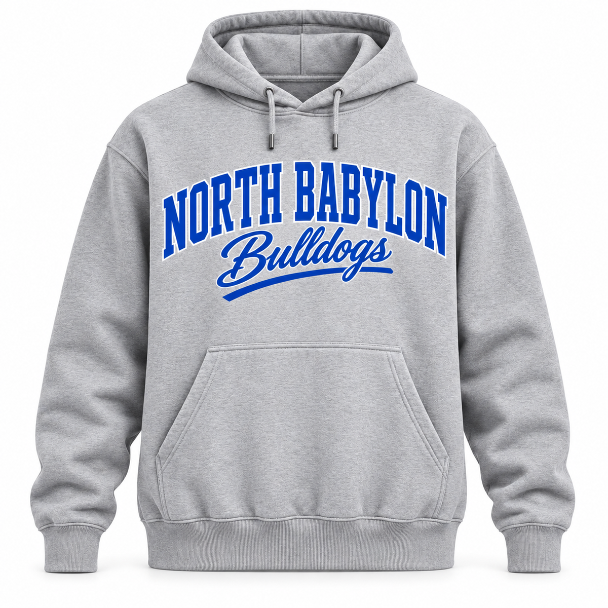 North Babylon Bulldogs Campus Script Hoodie in Heather Gray